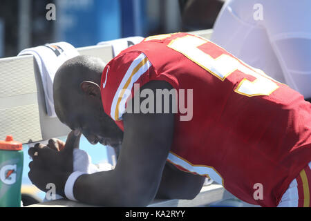 Carson, Ca. 24th Sep, 2017. NFL Kansas City Chiefs vs Los Angeles Chargers at Stubhub Center in Carson, Ca on September 24, 2017. (Absolute Complete Photographer & Company Credit: Jevone Moore/MarinMedia.org/Cal Sport Media (Network Television please contact your Sales Representative for Television usage. Credit: csm/Alamy Live News Stock Photo
