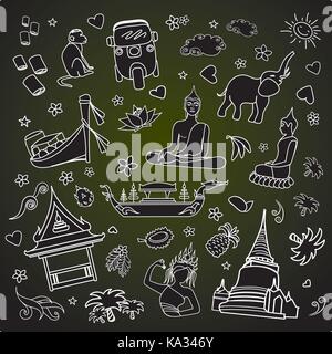 Thailand . Set Thai color vector icons and symbols , vector illustration Stock Vector