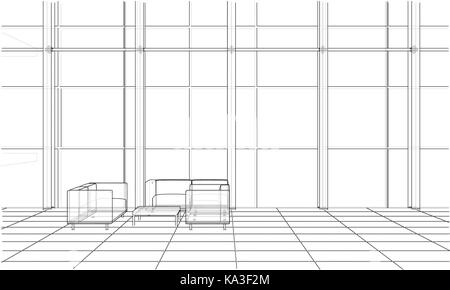 Office interior sketch. Vector Stock Vector