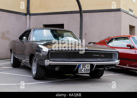 Laupheim, Germany - September 24, 2017: Dodge Charger oldtimer car at the US Car Meeting event on September 24, 2017 in Laupheim, Germany. Stock Photo