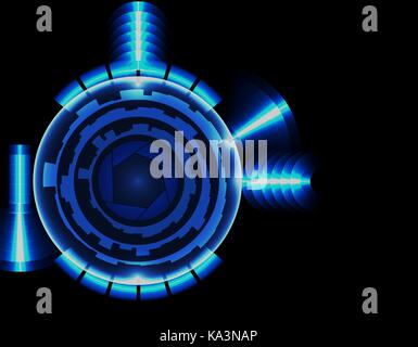 Brilliant technological HUD eye on a black background. illustration Stock Vector