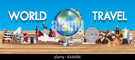 earth globe with world travel landmark vector Stock Vector