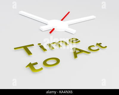 3D illustration of 'Time to Act' title with a clock as a background Stock Photo