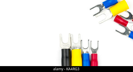 Spade terminals electrical cable connector accessories isolated on white background Stock Photo