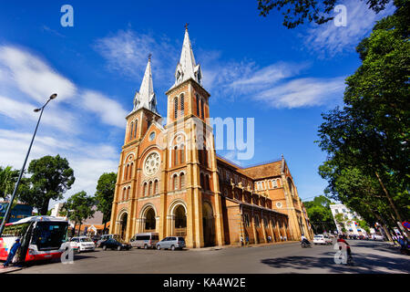 Notre Dame Cathedral (Vietnamese: Nha Tho Duc Ba), build in 1883 in Ho Chi Minh city, Vietnam. The church is established by French colonists. Stock Photo