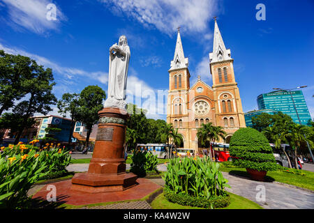 Notre Dame Cathedral (Vietnamese: Nha Tho Duc Ba), build in 1883 in Ho Chi Minh city, Vietnam. The church is established by French colonists. Stock Photo