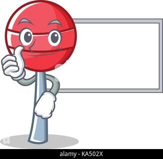 Thumbs up with board sweet lollipop character cartoon Stock Vector