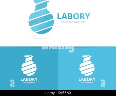 Vector of lab bottle logo combination. Bulb and flask symbol or icon. Unique science and laboratory logotype design template. Stock Vector