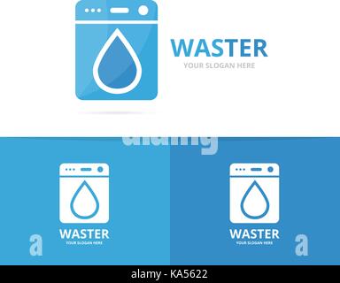 Vector of laundry and water drop logo combination. Washing machine and oil symbol or icon. Unique washer and droplet logotype design template. Stock Vector