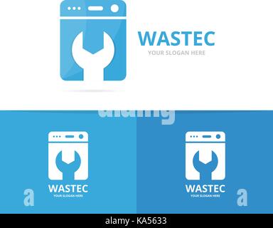 Vector of laundry logo combination. Washing machine and repair symbol or icon. Unique washer and fix logotype design template. Stock Vector