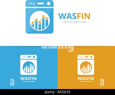 Vector of laundry and graph logo combination. Washing machine and finance symbol or icon. Unique washer and chart logotype design template. Stock Vector