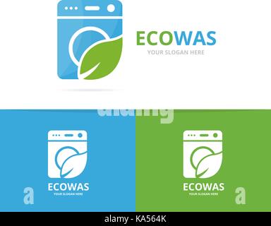 Vector of laundry and leaf logo combination. Washing machine and eco symbol or icon. Unique washer and organic logotype design template. Stock Vector