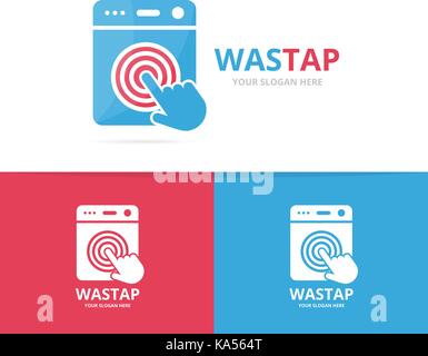 Vector of laundry and click logo combination. Washing machine and cursor symbol or icon. Unique washer and digital logotype design template. Stock Vector