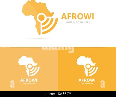Vector africa and wifi logo combination. Safari and signal symbol or icon. Unique continent and radio, internet logotype design template. Stock Vector