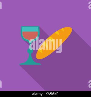 Bread and wine icon. Flat vector related icon with long shadow for web and mobile applications. It can be used as - logo, pictogram, icon, infographic Stock Vector