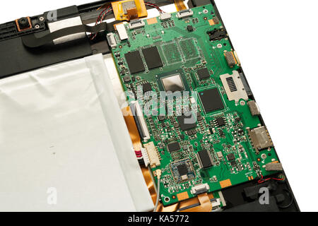 Motherboard tablet computer. Isolated on white background. Stock Photo