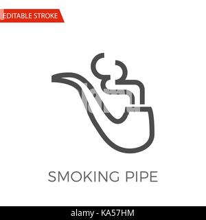 Smoking Pipe Thin Line Vector Icon. Flat Icon Isolated on the White Background. Editable Stroke EPS file. Vector illustration. Stock Vector