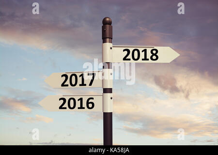 2018 direction sign with sky background.New year concept Stock Photo