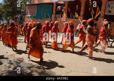 sadhu walking on road, kumbh mela, Ujjain, Madhya pradesh, India, Asia Stock Photo