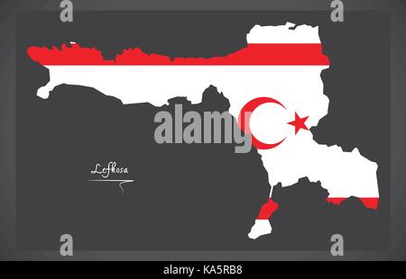 Lefkosa map of Northern Cyprus with national flag illustration Stock Vector