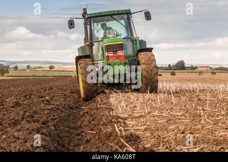 UK farming, ploughing at Foxberry Farm, Caldwell, North Yorkshire, UK September 2017 Stock Photo