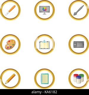 Art instrument icons set, cartoon style Stock Vector