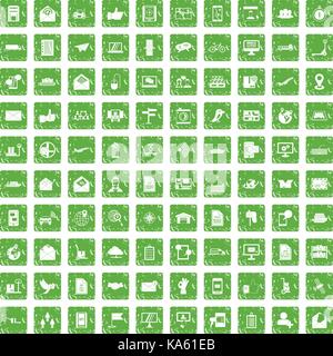100 post and mail icons set grunge green Stock Vector