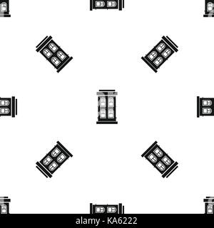 Two-storey house with large windows pattern seamless black Stock Vector