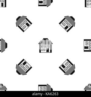 Two-storey house with sloping roof pattern seamless black Stock Vector