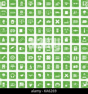 100 printer icons set grunge green Stock Vector