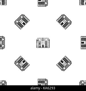 Large two-storey house pattern seamless black Stock Vector