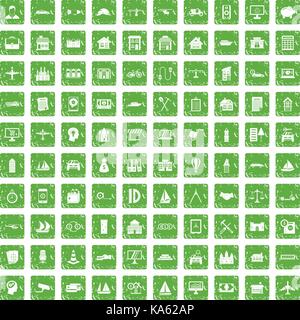 100 private property icons set grunge green Stock Vector