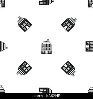 Two-storey house with chimney pattern seamless black Stock Vector
