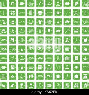 100 profession icons set grunge green Stock Vector