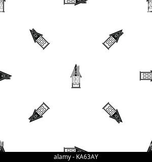 Two storey house with attic pattern seamless black Stock Vector