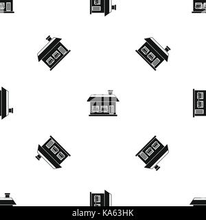 One storey house with two windows pattern seamless black Stock Vector