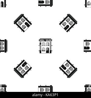 Two-storey residential house pattern seamless black Stock Vector