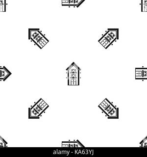 Two-storey house with balconies pattern seamless black Stock Vector