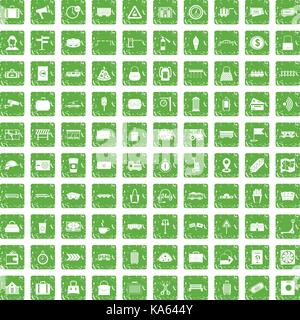 100 railway icons set grunge green Stock Vector