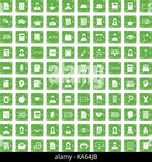 100 reader icons set grunge green Stock Vector