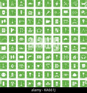 100 renovation icons set grunge green Stock Vector