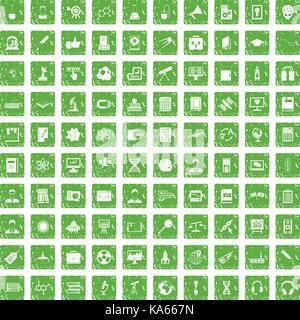 100 researcher science icons set grunge green Stock Vector
