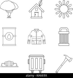 Catastrophic icons set, outline style Stock Vector