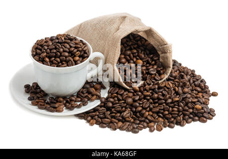 Coffee cup and beans on a white background Stock Photo