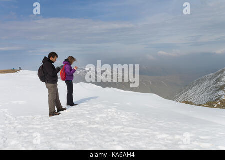 On Helvellyn Mountain Summit And Looking Across Towards The 'Striding ...