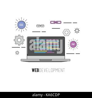 laptop with code programing software data Stock Vector
