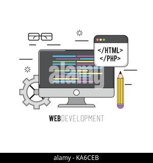 computer with code programing software data Stock Vector