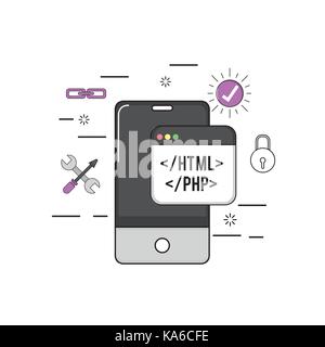 smartphone with web code programming software Stock Vector