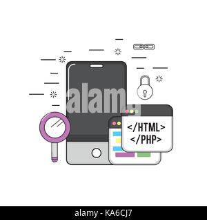 smartphone with web code programming software Stock Vector