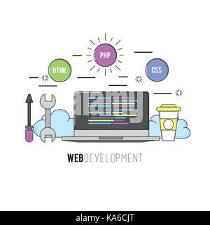 laptop with code programing software data Stock Vector